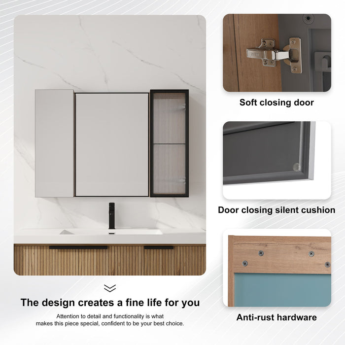 Wall Mounted Cabinet With Soft Close Door, Adjustable Shelves Storage For Bathroom - Imitative Oak