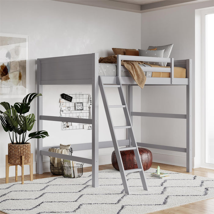 Denver - Full Size Loft Bed, Spacious Under Bed Space, Ladder & Guardrails - Gray