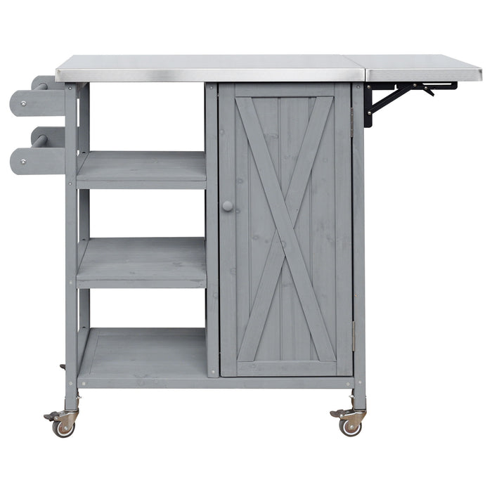 Foldable Outdoor Kitchen Island With Storage Cabinet