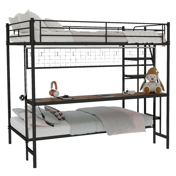 Bunk Bed With Built In Desk And LED Lighting
