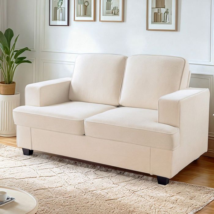 Modern Loveseat, Comfortable 2 Seater Couch With Deep Seating, Loose Back Cushions, Wide Arms