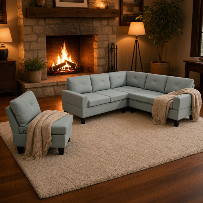 Modular L - Shaped Sectional Sofa 6 Seater 4 Piece, Couch With Chaise - Green