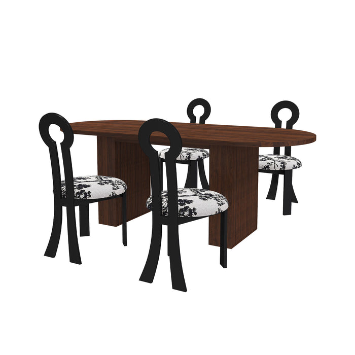 Oval Dining Table For 6 With 4 Upholstered Chairs - Walnut / Black