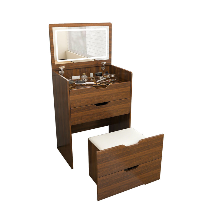 Vanity Desk With Lighted Mirror & Stool