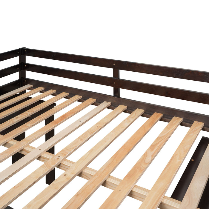 Loft Low Study Bed With Cabinet, Shelves And Rolling Portable Desk, Multiple Functions