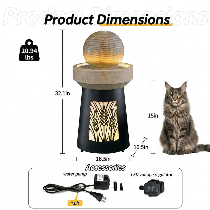 Outdoor Water Fountain, Warm LED Light - Brown