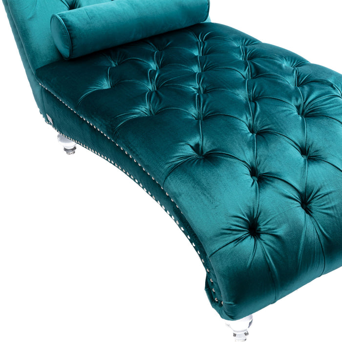 Velvet Chaise Lounge Indoor, Button Tufted Upholstered Chaise Lounge Chair With Pillow