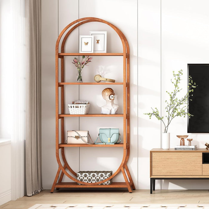 Arched 5 Tier Open Bookshelf For Office - Brown