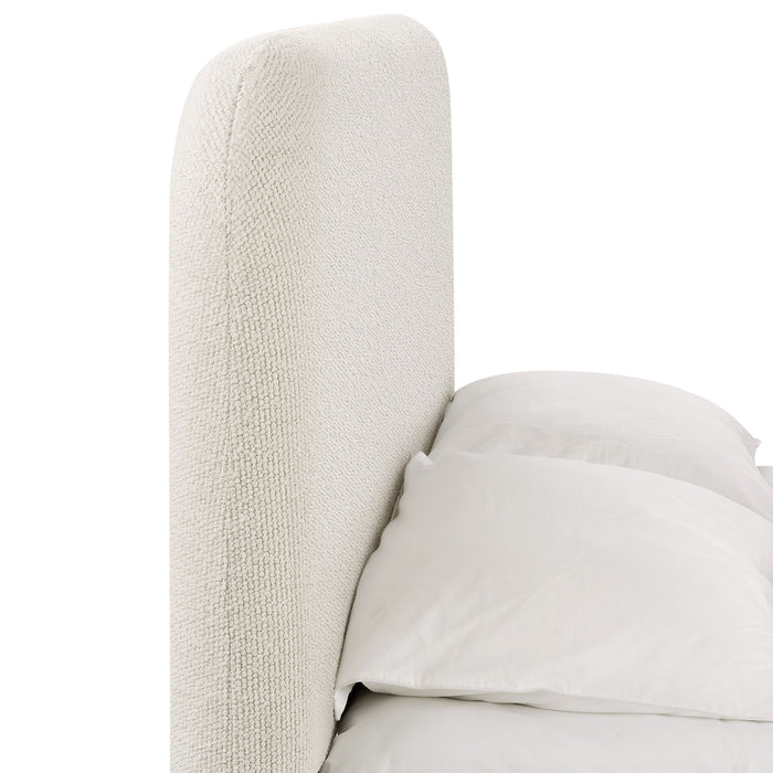 Linton - Queen Size Upholstered Platform Bed - Cream White / Light Grey / Camel Oak
