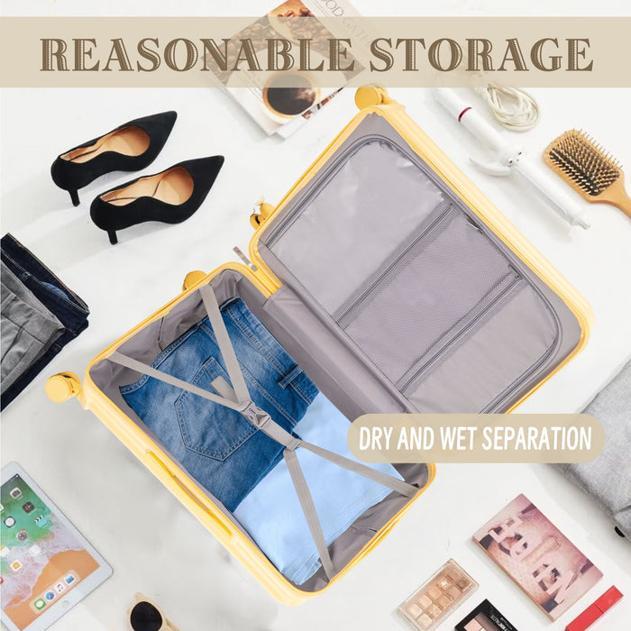 20" / 24" / 28" 3 Pieces / Set Spinner Wheel Luggage, Carry On Suitcase, With Cup Holder & USB Port & Phone Holder