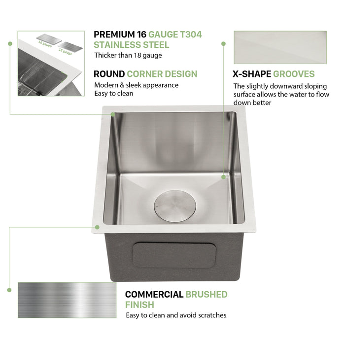 Modern Undermount Stainless Steel Kitchen Sink 16 Gauge, Deep Single Bowl