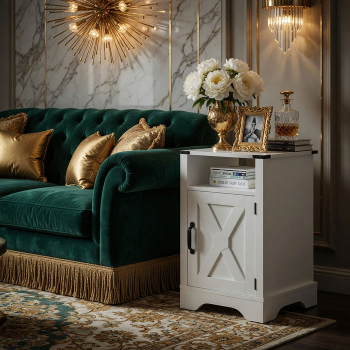 Farmhouse Nightstand, Charging Station & Storage