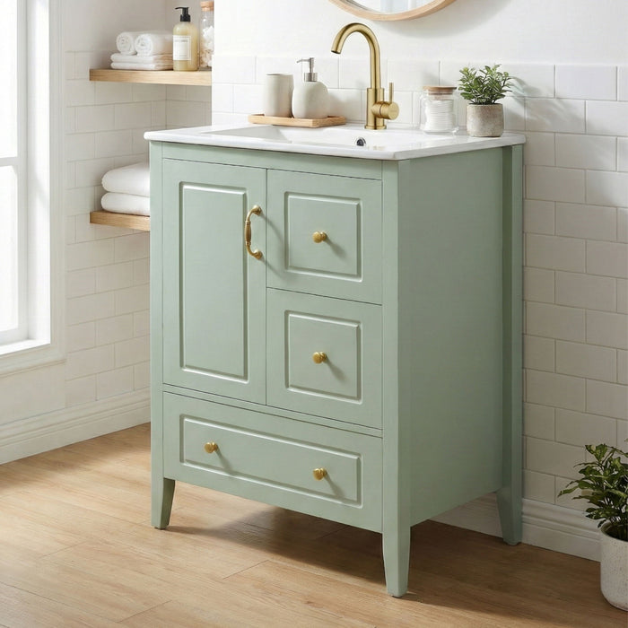 Retro Bathroom Vanity With Sink, Soft Closing Cabinet & Drawers