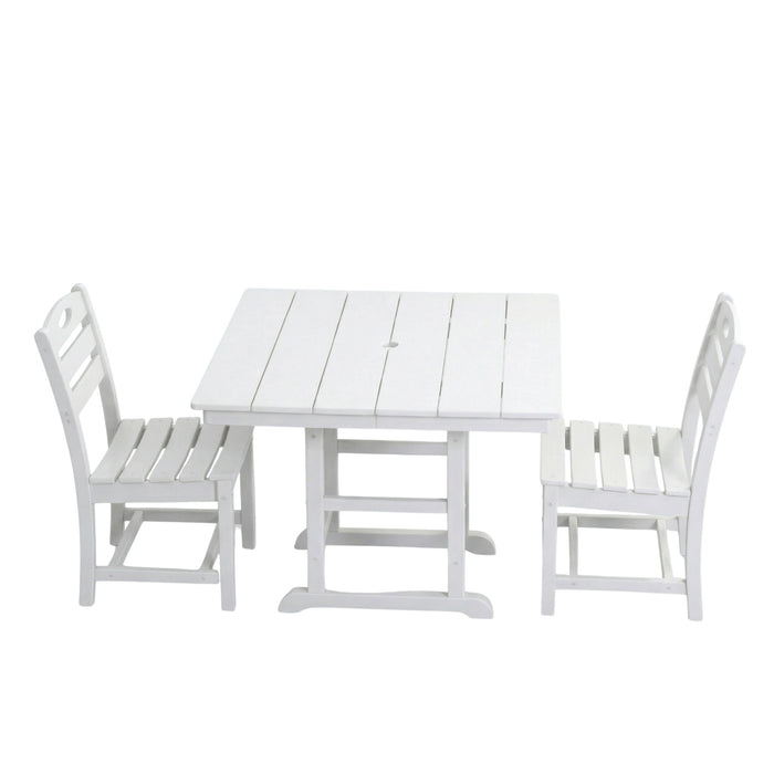 Outdoor Patio Dining Set, Square Table With Umbrella Hole And Armless Chairs