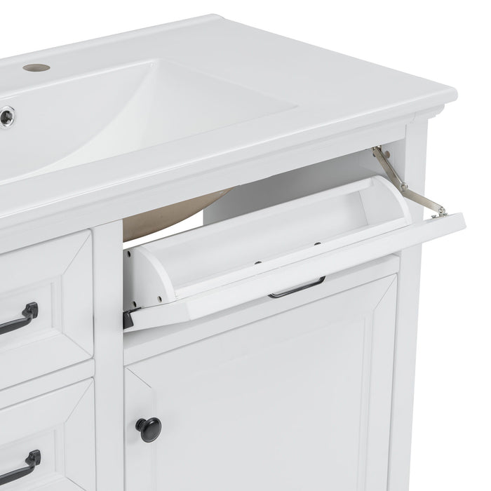 Modern Bathroom Vanity With Sink Top, 4 Drawers And 1 Soft-Close Door