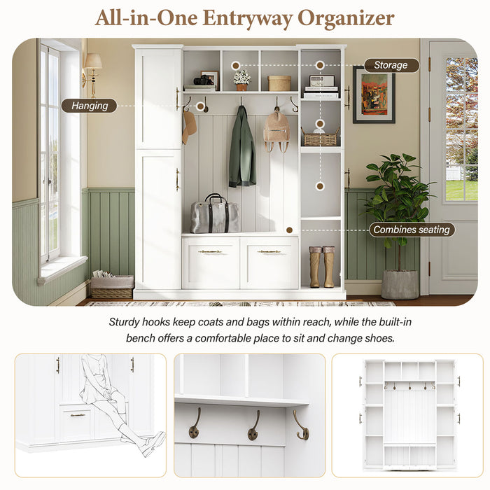 Hall Tree With 4 Side Cabinets