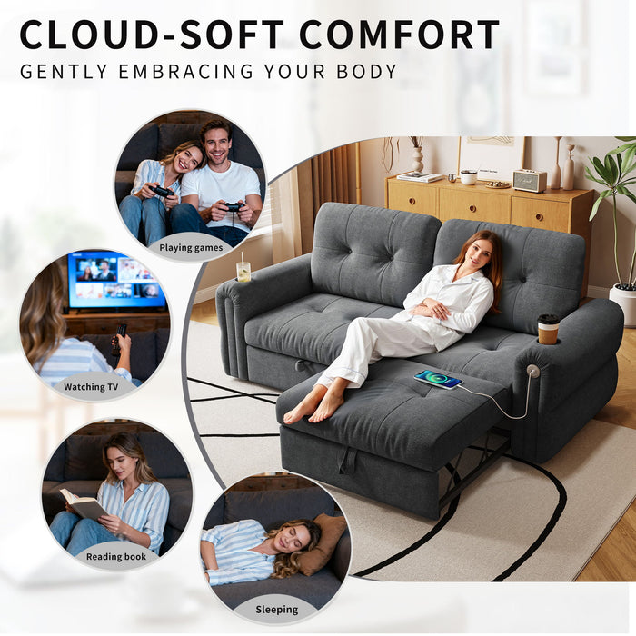2 In 1 Convertible Sofa Bed For Living Room - Dark Gray - Fabric
