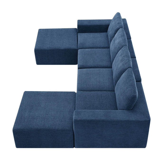 Modular U Shaped Sectional With Ottomans, Luxury Cloud Floor Couch With Deep Seat Fully Compressed Upholstered Sofa
