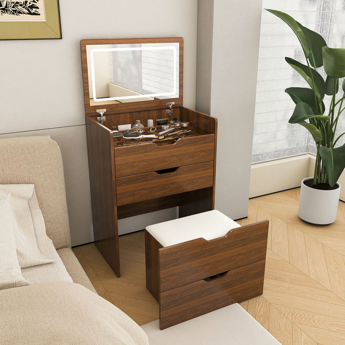 Vanity Desk With Lighted Mirror & Stool