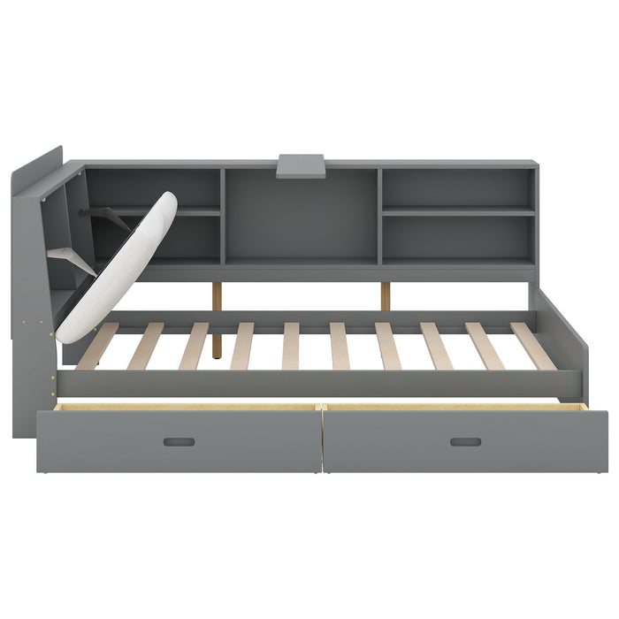 Platform Bed With Storage Headboard, Shelves And 2 Drawers
