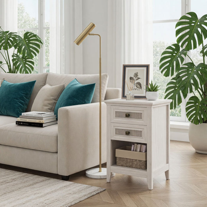 Nightstand With 2 Drawers & Shelf - White