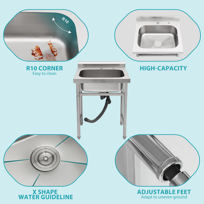 Single Bowl Utility Sink, Freestanding Commercial Kitchen Sink For Laundry Room - Brushed Nickel