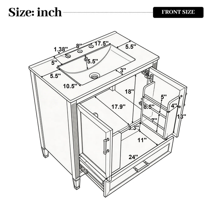 Elegant Fluted Bathroom Vanity With Sink, Soft Close Doors & Drawer