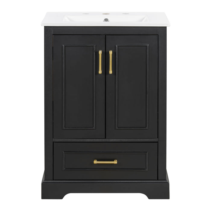 Bathroom Vanity With Sink, 1 Divided Drawer And 2 Soft Close Doors With Double Shelf