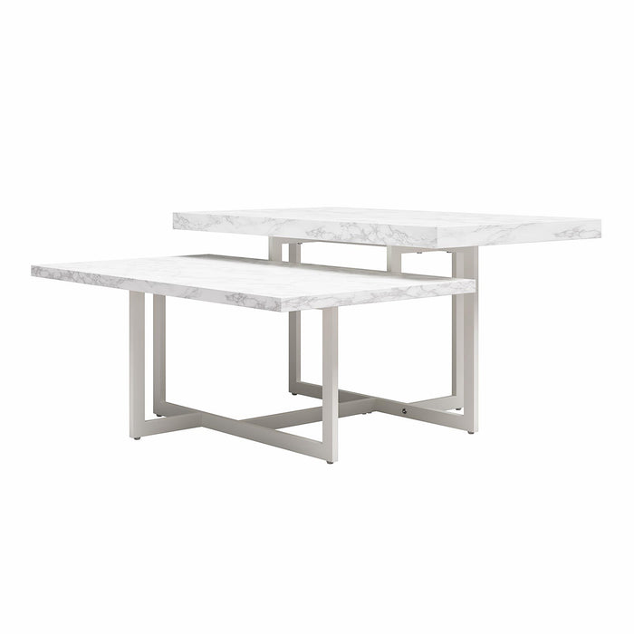 Brielle - Coffee Table, 2 Tiered Design - White Marble