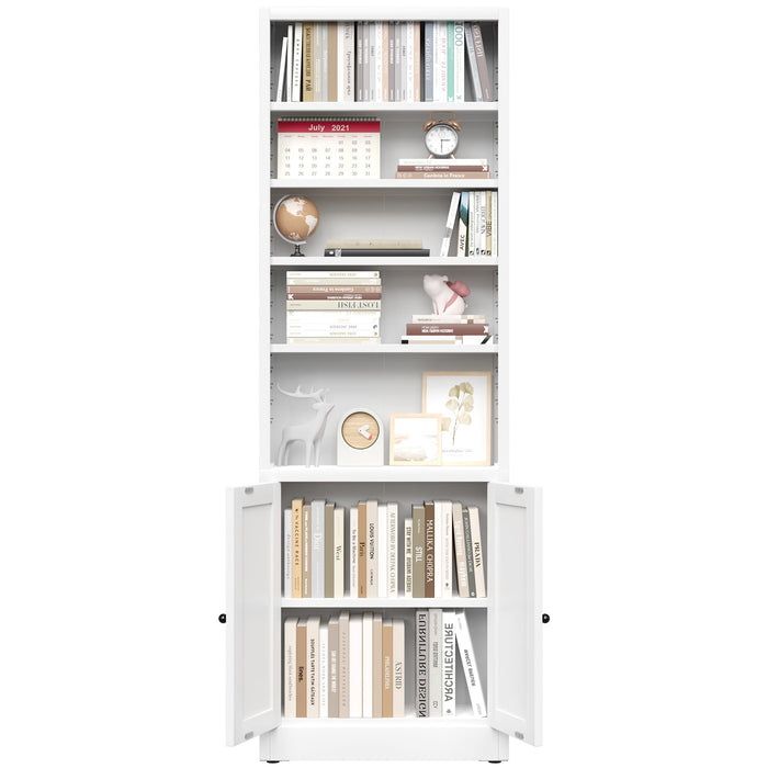 Bookcase Tall 5-Tier Adjustable Storage Shelf With Door Deep - White