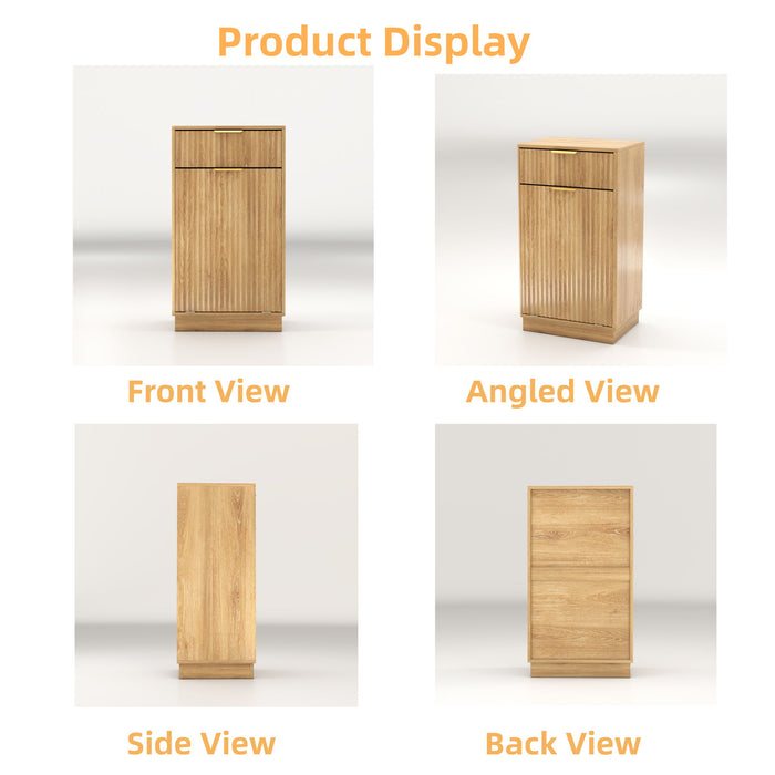 Tilt Out Trash Can Cabinet With Wave Textured Drawer & Pull Out Bin