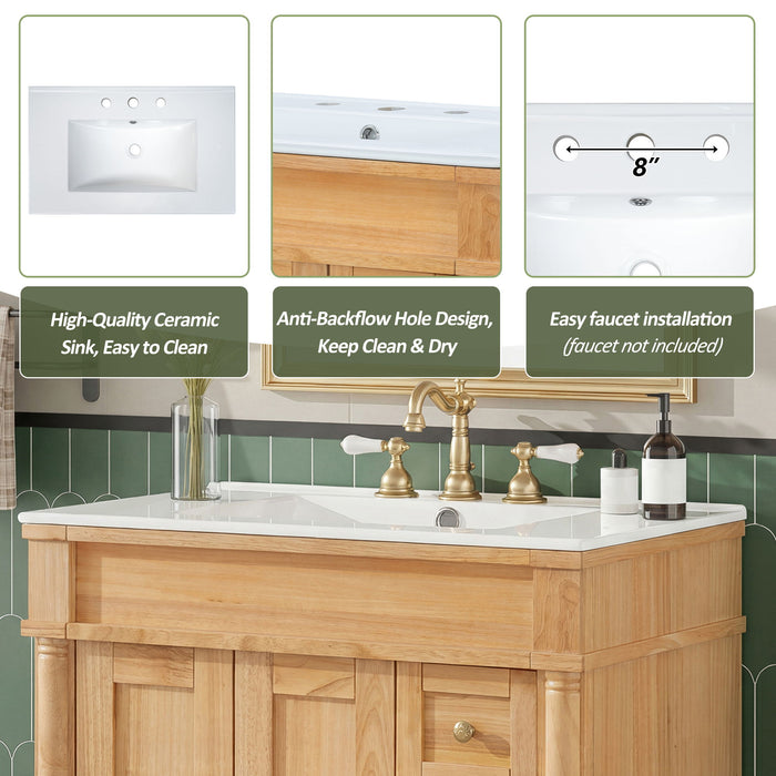 Modern Bathroom Vanity With Ceramic Sink, Soft Close Doors, Adjustable Shelves