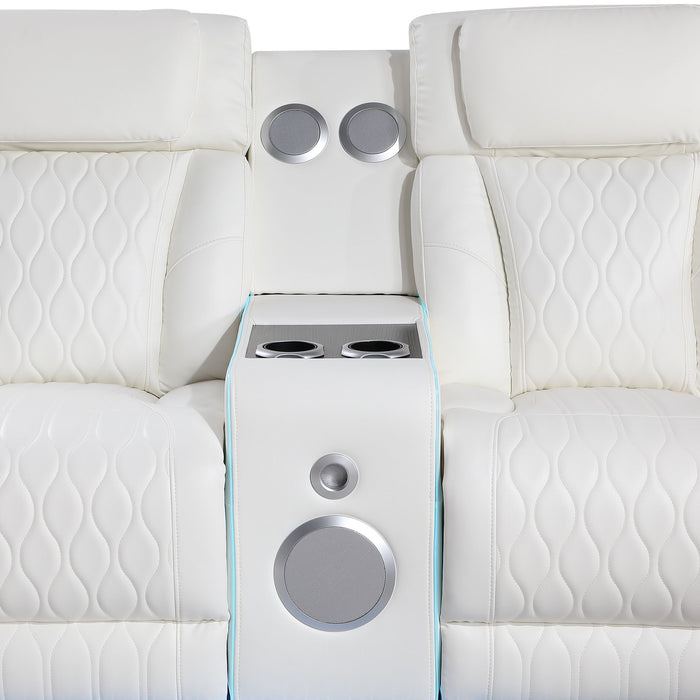 Electra - Power Recliner Sectional Sofa With Power Headrests, Console Loveseats, Wedge, LED Light Strip, Speakers