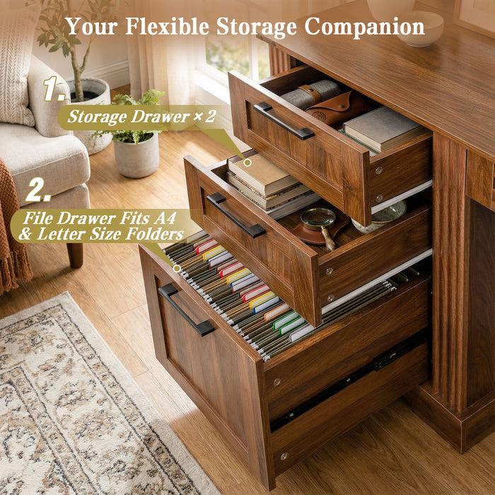 Office Desk With Charging Station & Storage Cabinet