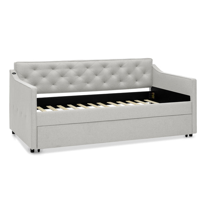 Daybed With Pop Up Trundle And USB Charging Armrest