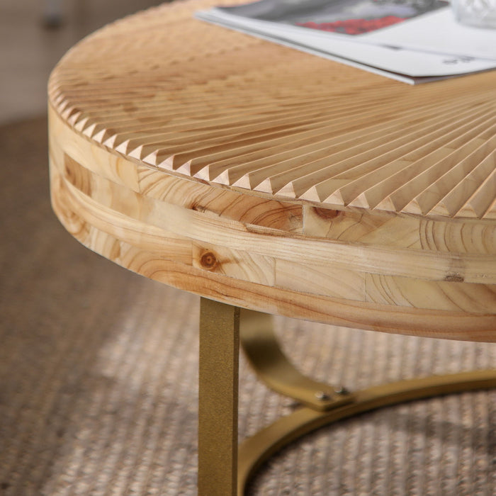 Modern Round Coffee Table With Wooden Carving Pattern
