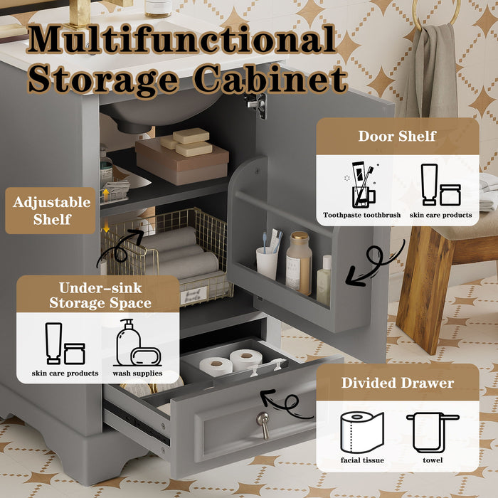Bathroom Vanity With Sink, Soft Close Door, Adjustable U-Shaped Shelf