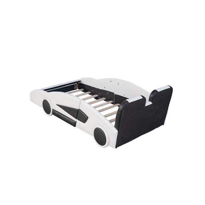 Race Car Shaped Twin Platform Bed With Wheels, Pine Wood Construction