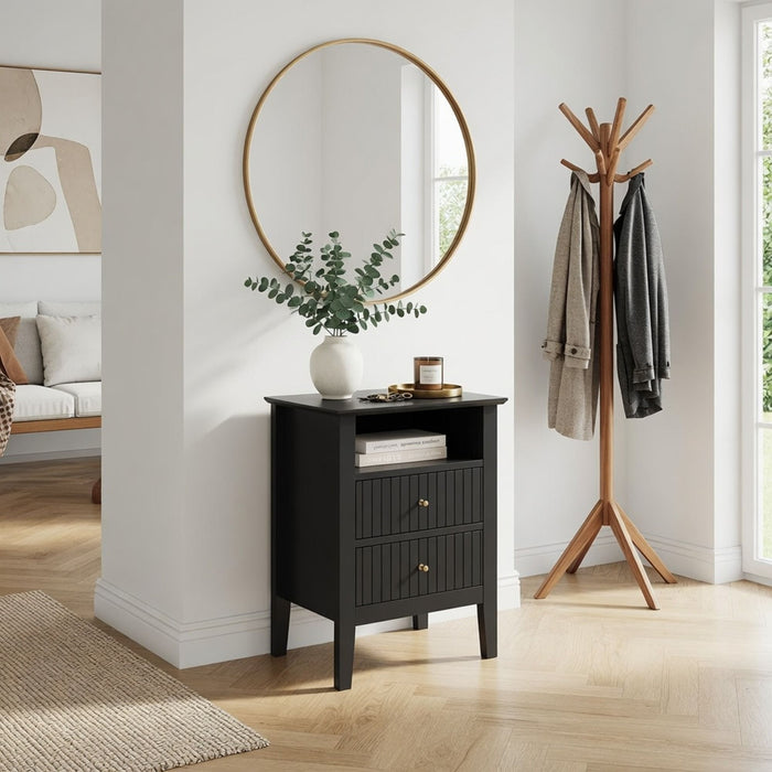 Fluted Nightstand With 2 Drawers