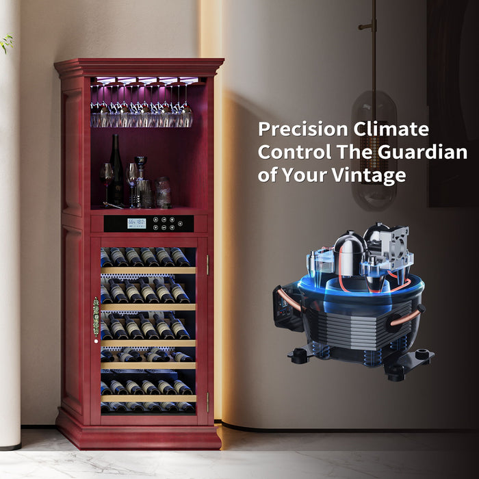 Single Zone Wine Cooler With Tempered Glass Door LED Lighting, 56 Bottle Capacity, Touch Screen Control - Cherry
