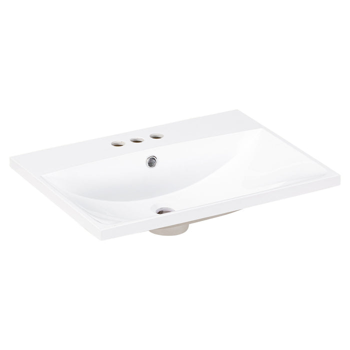 Bathroom Vanity Top, Rectangular Undermount Sink With 3 Faucet Holes, 4" Centerset Compatible - White