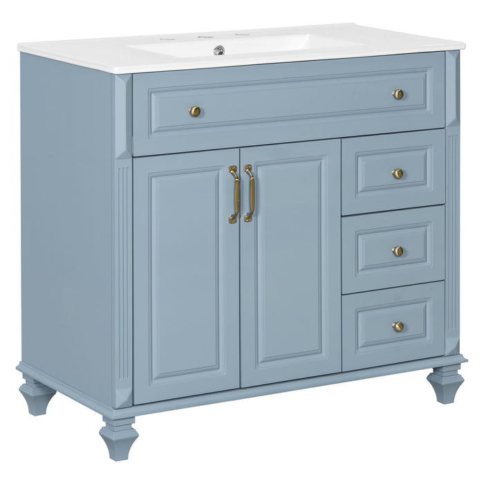 Modern Bathroom Vanity With Sink, 3 Drawers & 2 Doors