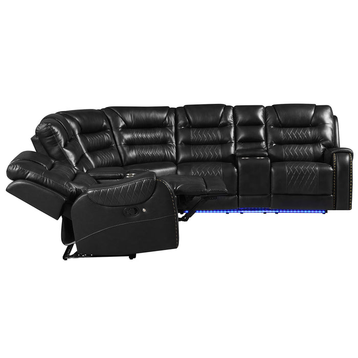 Manual Reclining Sectional Sofa Set, L Shaped Symmetrical Motion Sofa Corner Couch Sets With Storage Boxes, 4 Cup Holders And LED Light Strip For Living Room