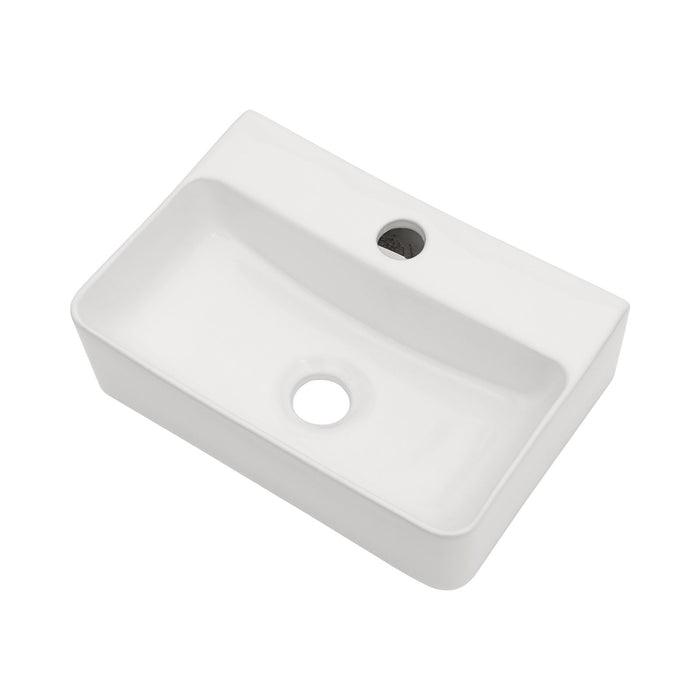 Ceramic Rectangle Wall Mount Bathroom Sink With Single Faucet Hole