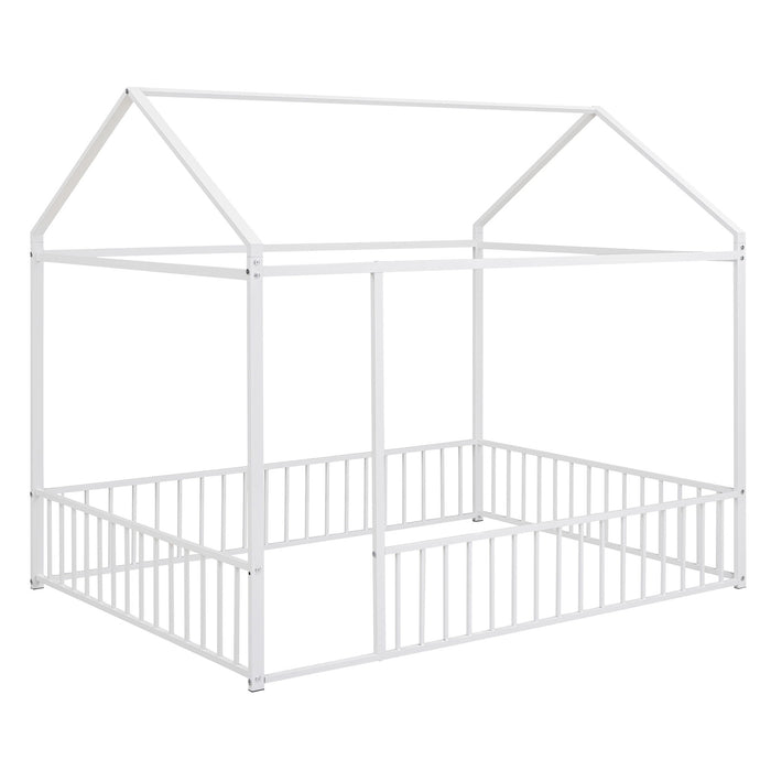 Metal Bed House Bed Frame With Fence