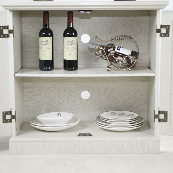 Sideboard Cabinet With Mirrored Doors, Adjustable Shelf, Metal Handles