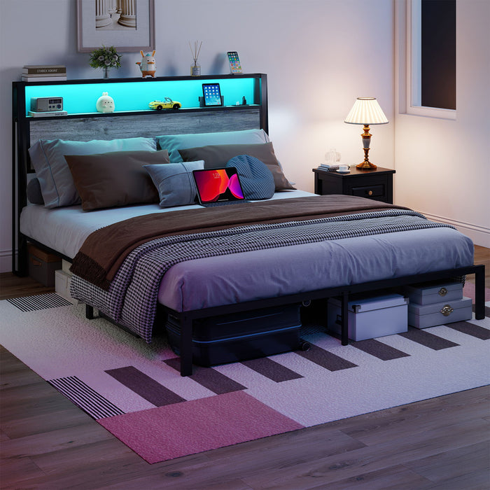 Bed Frame With RGB LED Light And Charging Station