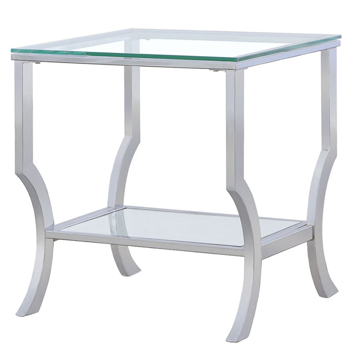 Porch & Den - Square Top End Table Elegance Glass - Chrome