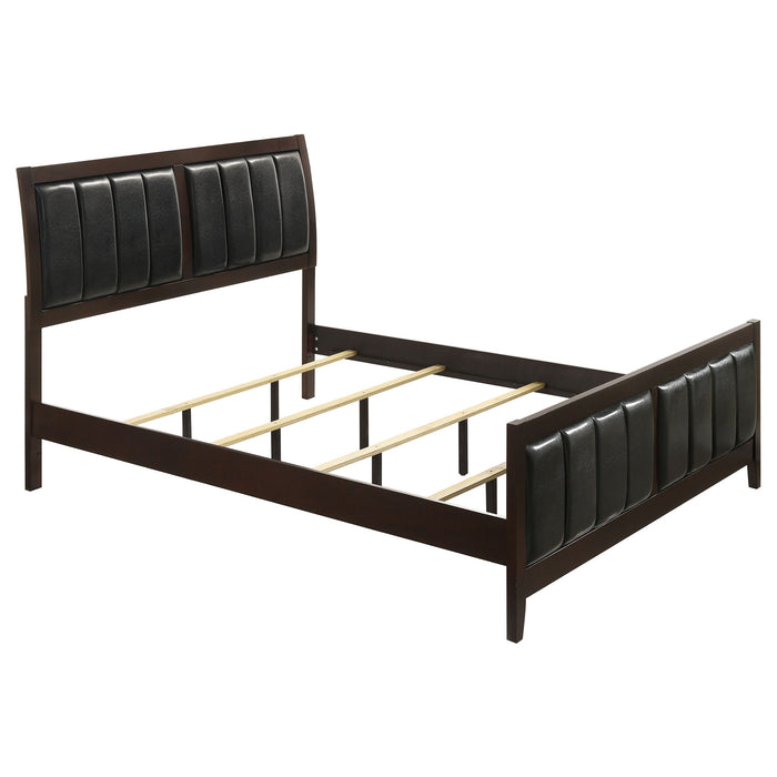 Eastern King Panel Bed With Upholstered Headboard And Footboard - Cappuccino