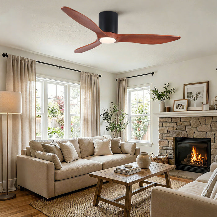 Low Profile Flush Mount Ceiling Fan With Light And Reversible Quiet Motor - Matte Black